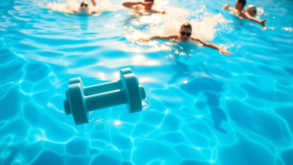 pool fitness with dumbbells