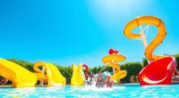 summer backyard pool slides