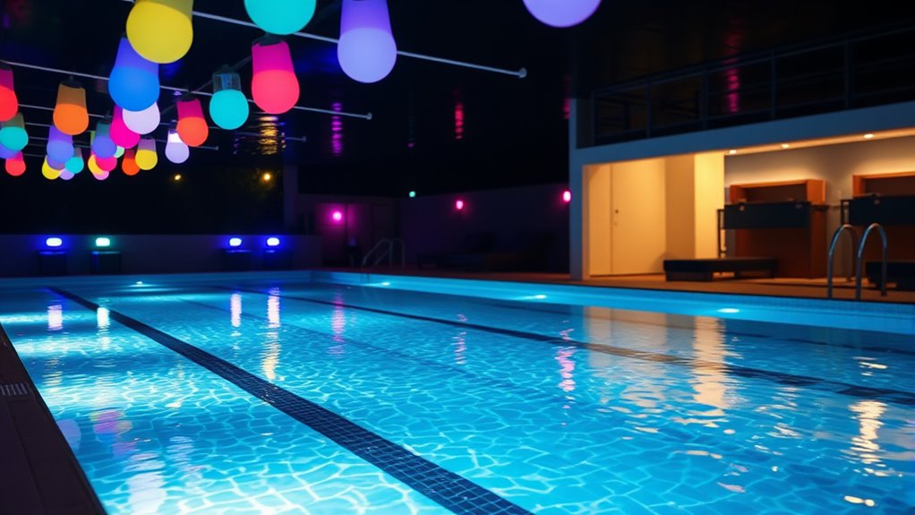 colorful night swimming illumination