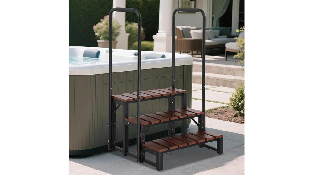 dual handrail hot tub steps