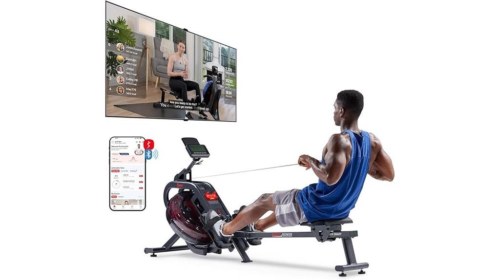 foldable rowing machine with extended rail