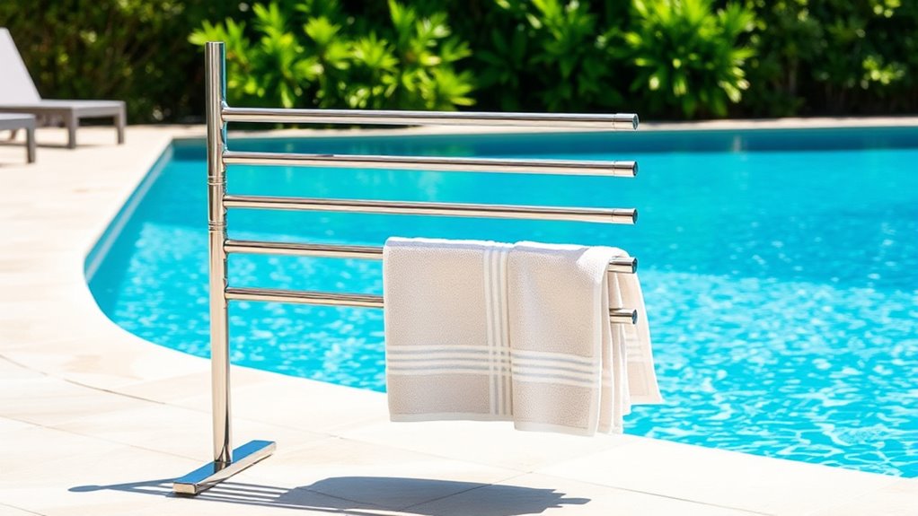 poolside towel rack features
