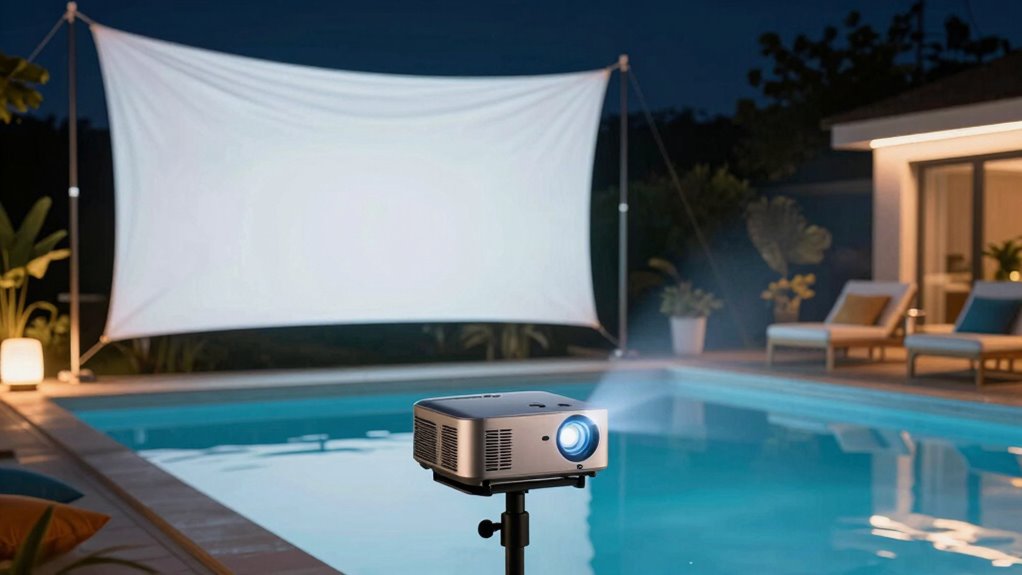 outdoor pool movie projector