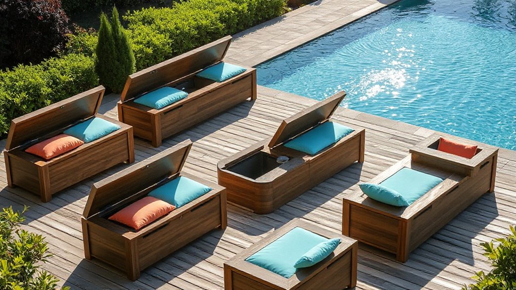 top pool deck storage benches
